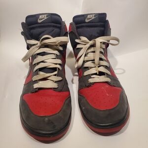 Grey and Red Nike High Tops